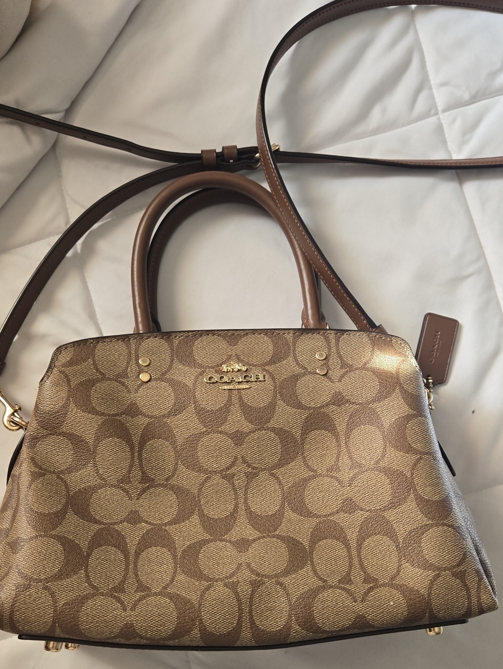 Coach Brown Signature Canvas Satchel with Gold Hardware